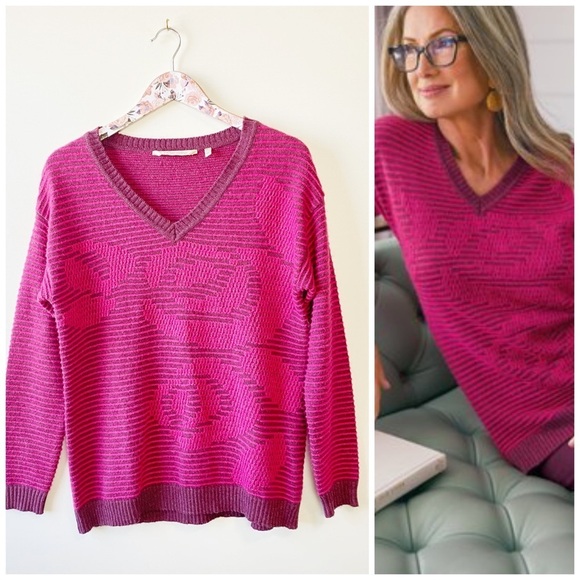 SOFT SURROUNDINGS Bellflower Pink Striped Sweater! Small Knit - Picture 1 of 10